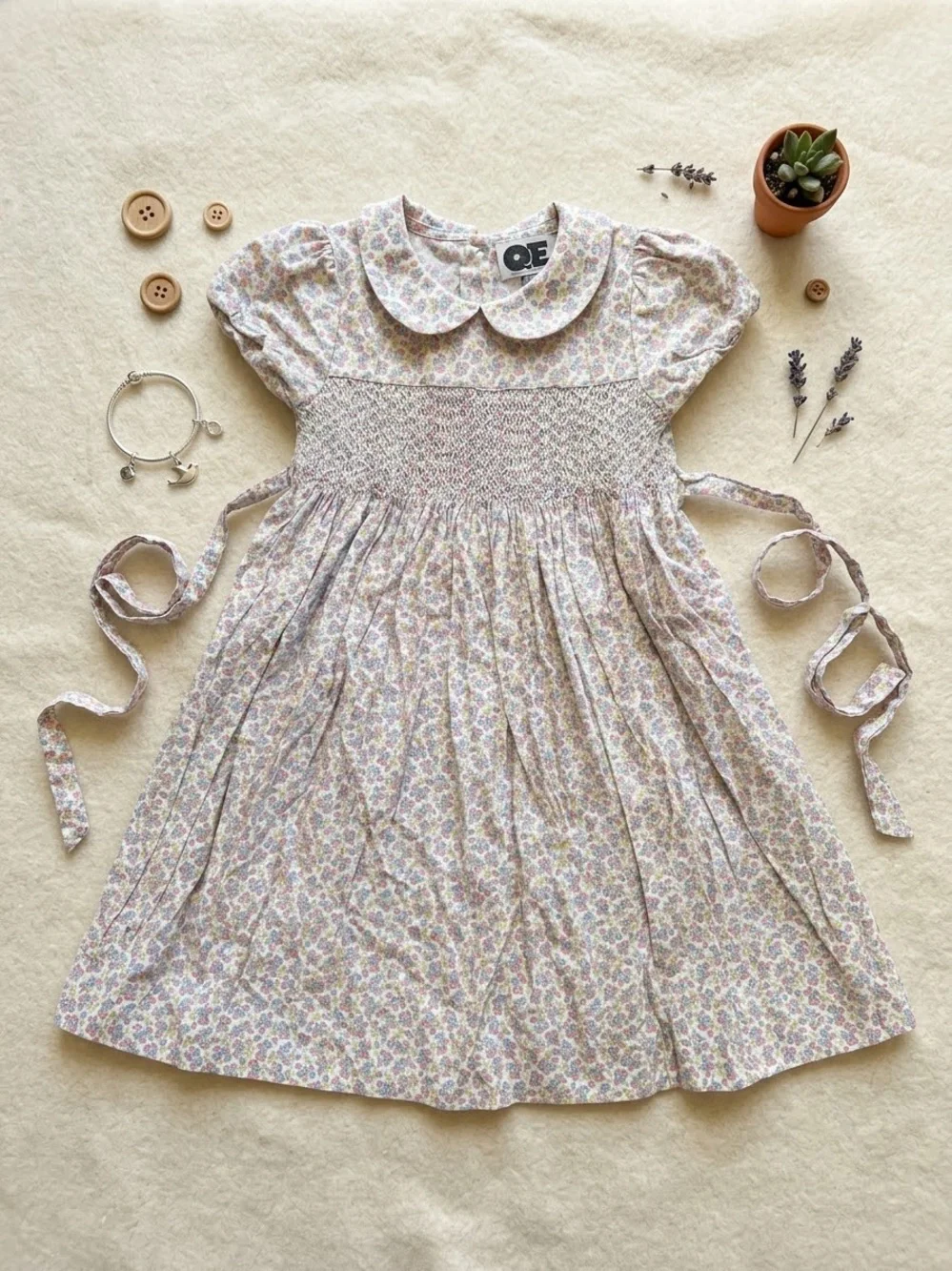Question Everything Girls Floral Smocked Peter Pan Collar Dress - Light Lavender